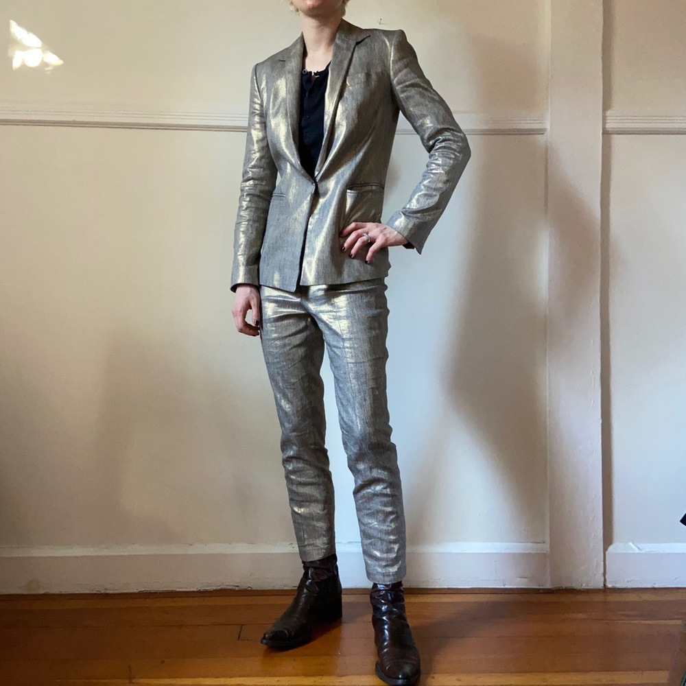 Robert Rodriguez Gold Shiny Linen Pant Suit
